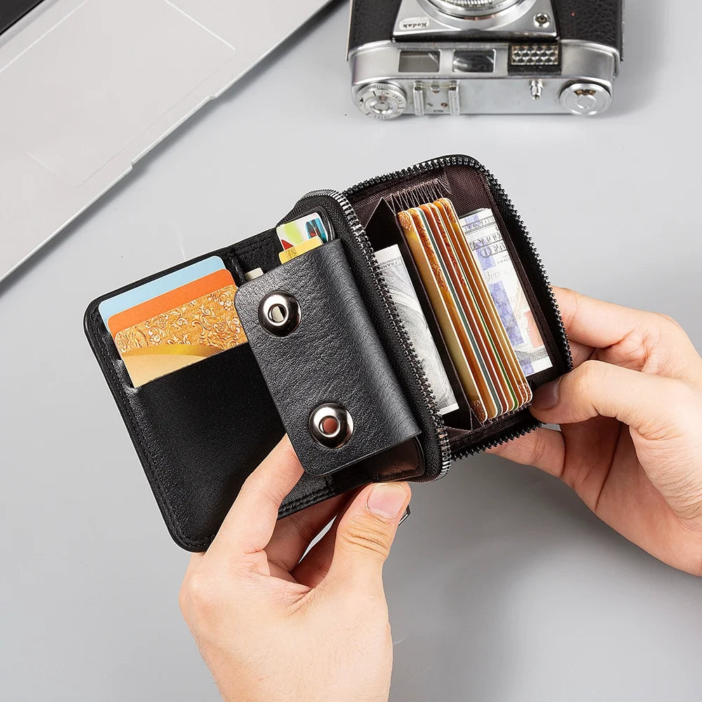 DRAVEN — Retro Leather Wallet Men Short Zipper Multi Slot Design
