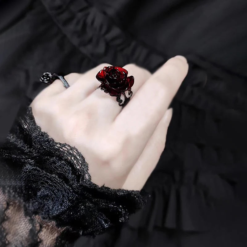 DRAVEN — Gothic Red Rose Adjustable Ring