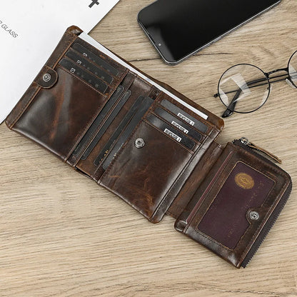 Genuine Leather Short Wallet Men Soft Card Holder