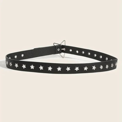 Y2K Punk Star Rivet Belt Unisex Black PU Leather – Elegant Men's Accessory | Accessorio Uomo Elegante