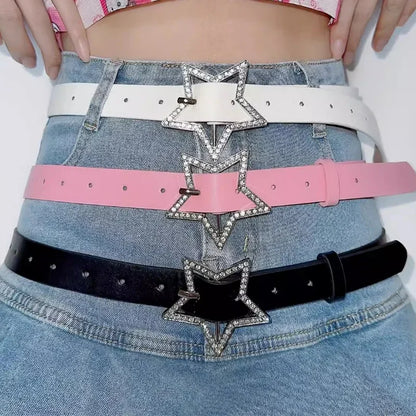Kawaii Pink Y2K Star Belt Women Adjustable PU Leather – Elegant Men's Accessory | Accessorio Uomo Elegante