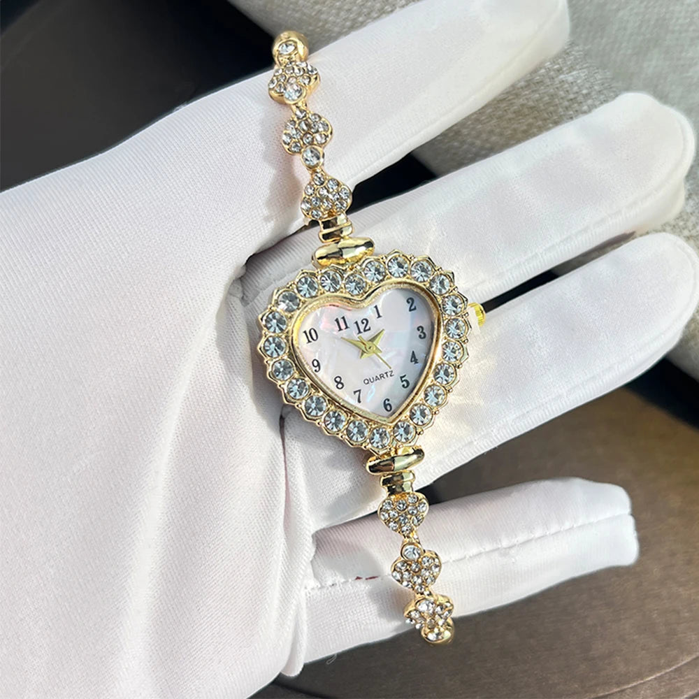 DRAVEN — Blooming Heart – Women’s Diamond Flower Watch with Ribbon Strap