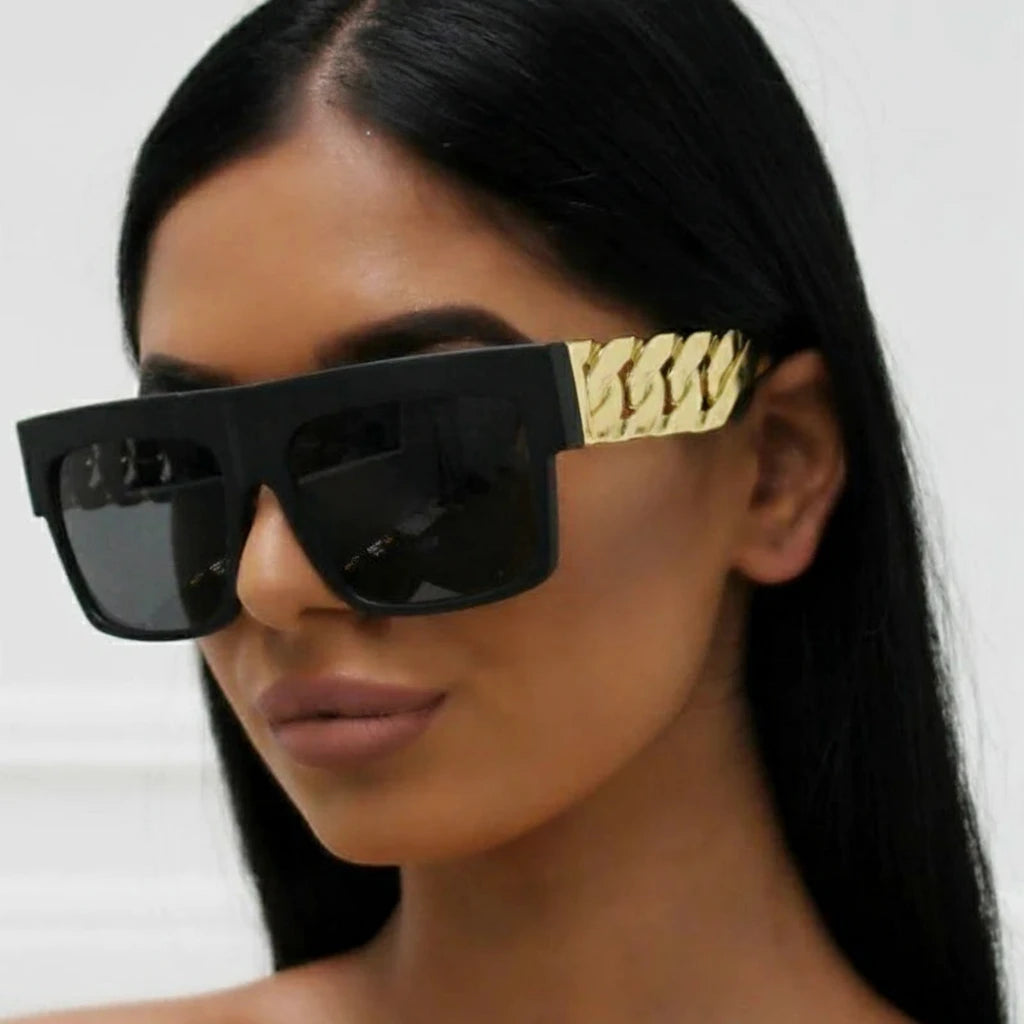 DRAVEN — Oversized Chain Sunglasses – 2025 Flat Top Retro Luxury