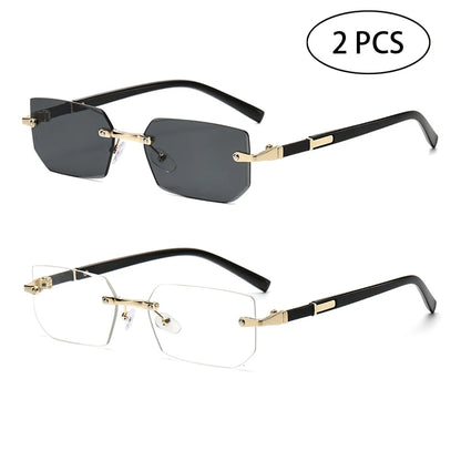 Rimless Rectangle Sunglasses – Trendy Retro Look – Elegant Men's Accessory | Accessorio Uomo Elegante
