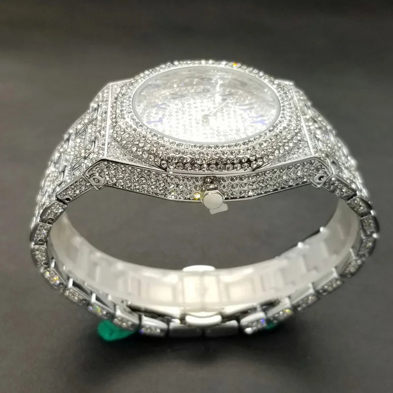 Ice Reign – Men’s Silver Steel Watch with Crystal Detailing – Elegant Men's Accessory | Accessorio Uomo Elegante