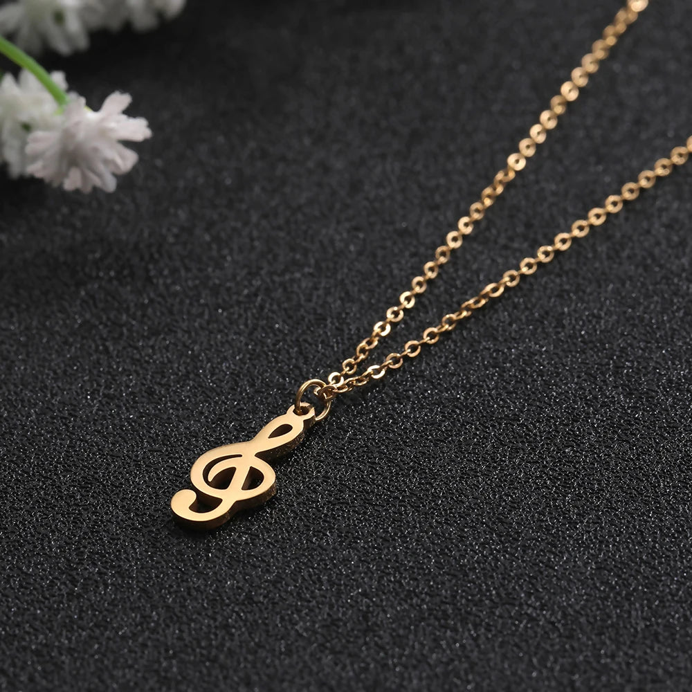 DRAVEN — Treble Clef Music Note Necklace – Silver Pendant Chain for Men and Women