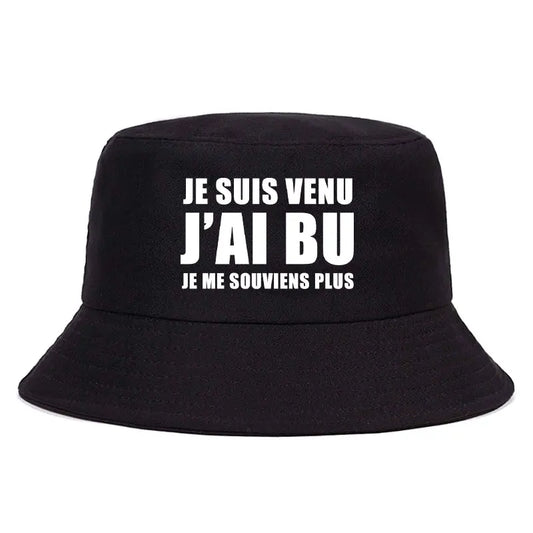 DRAVEN — Reversible “Je Suis Venu J’ai Bu” Bucket Hat – Trendy Summer Style — Hats & Caps | DRAVEN