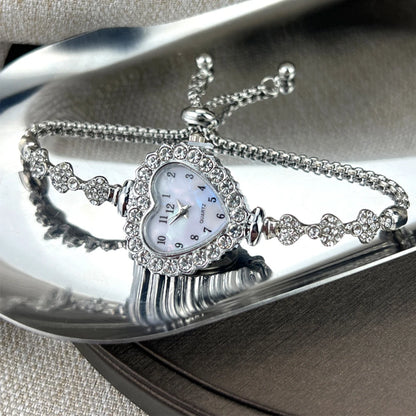 Blooming Heart – Women’s Diamond Flower Watch with Ribbon Strap – Elegant Men's Accessory | Accessorio Uomo Elegante