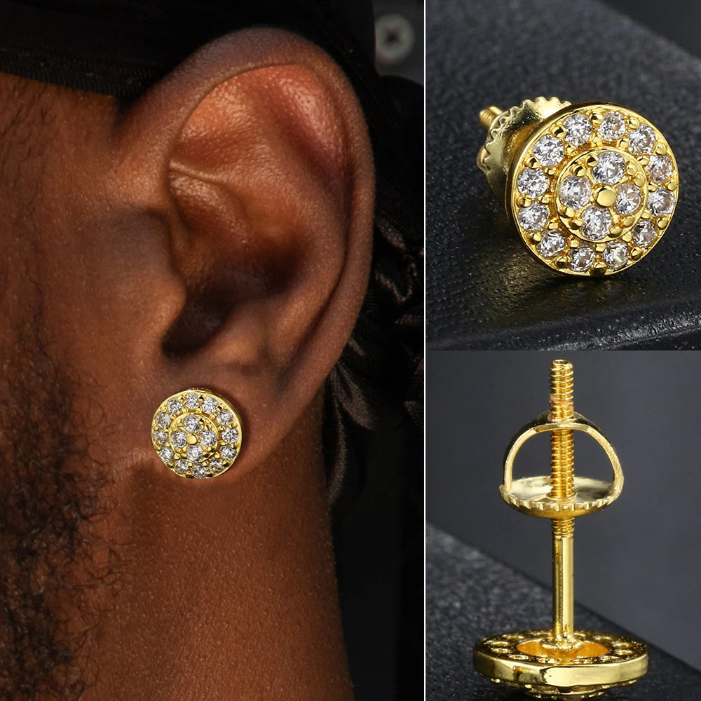 Gold Micro Pave Earrings – Elegant Men's Accessory | Accessorio Uomo Elegante