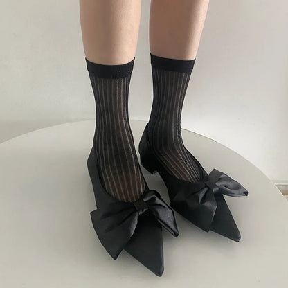 Silver Silk Crew Socks – Women’s Korean Street Style