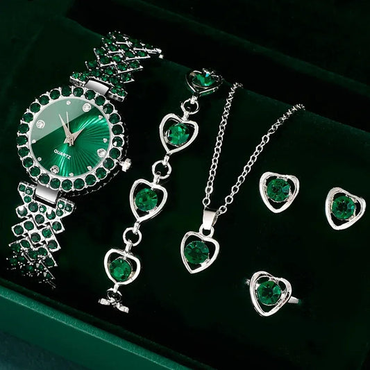 DRAVEN — Women’s Luxury Jewelry Set – Green Gemstone Watch & Accessories — Watches | DRAVEN