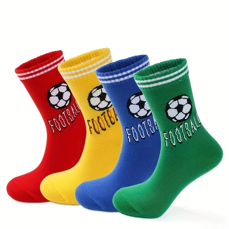DRAVEN — 4 Pairs Kids Football Socks – Sporty Letter Stripe Design