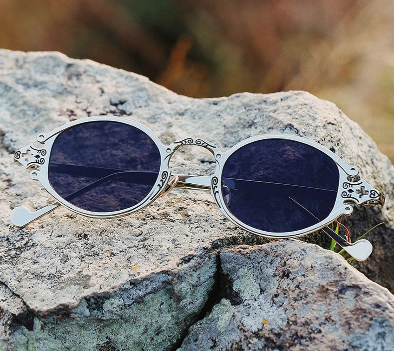DRAVEN — Gold Metal Sunglasses – Oval Gothic Vintage Design