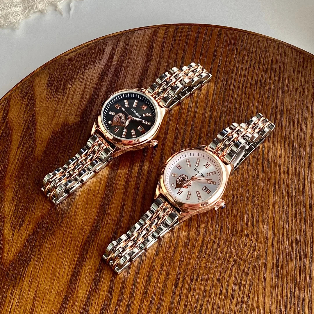 DRAVEN — Golden Harmony – Women’s Rose Gold Watch with Date Display & Steel Strap