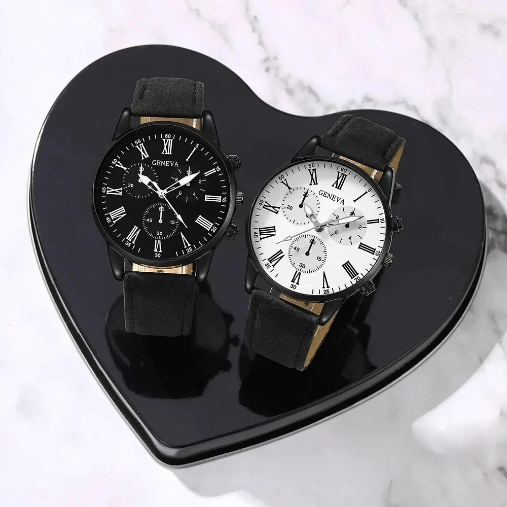 Eternal Bond – 2PCS Couple Leather Watch Set with Minimalist Design – Elegant Men's Accessory | Accessorio Uomo Elegante