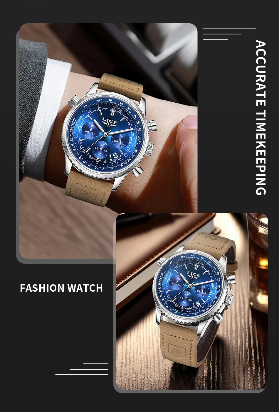 Precision in Motion – Men’s Chronograph Steel Watch with Date & Luminous Dial – Elegant Men's Accessory | Accessorio Uomo Elegante