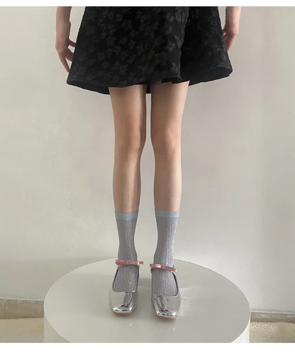 Silver Silk Crew Socks – Women’s Korean Street Style