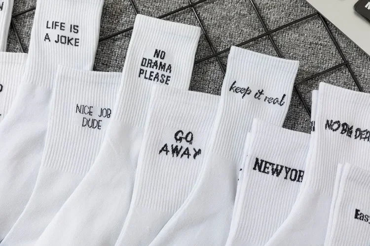 DRAVEN — Unisex Letter Street Socks – White College Style