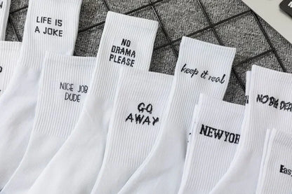 Unisex Letter Street Socks – White College Style