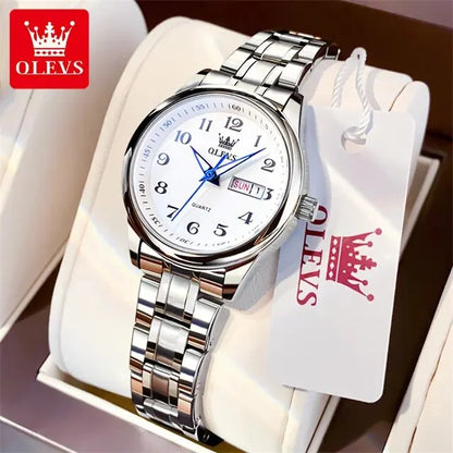 Timeless Elegance – OLEVS Women’s Stainless Steel Watch with Date & Luminous Dial – Elegant Men's Accessory | Accessorio Uomo Elegante