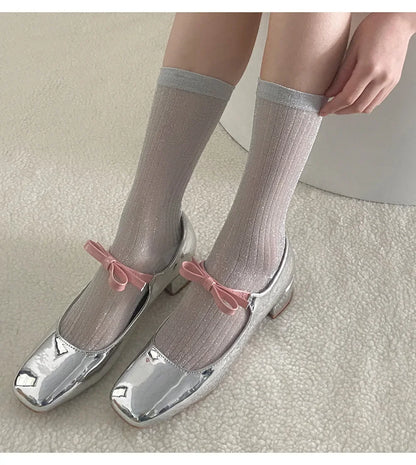 Silver Silk Long Socks – Women’s Korean Street Style
