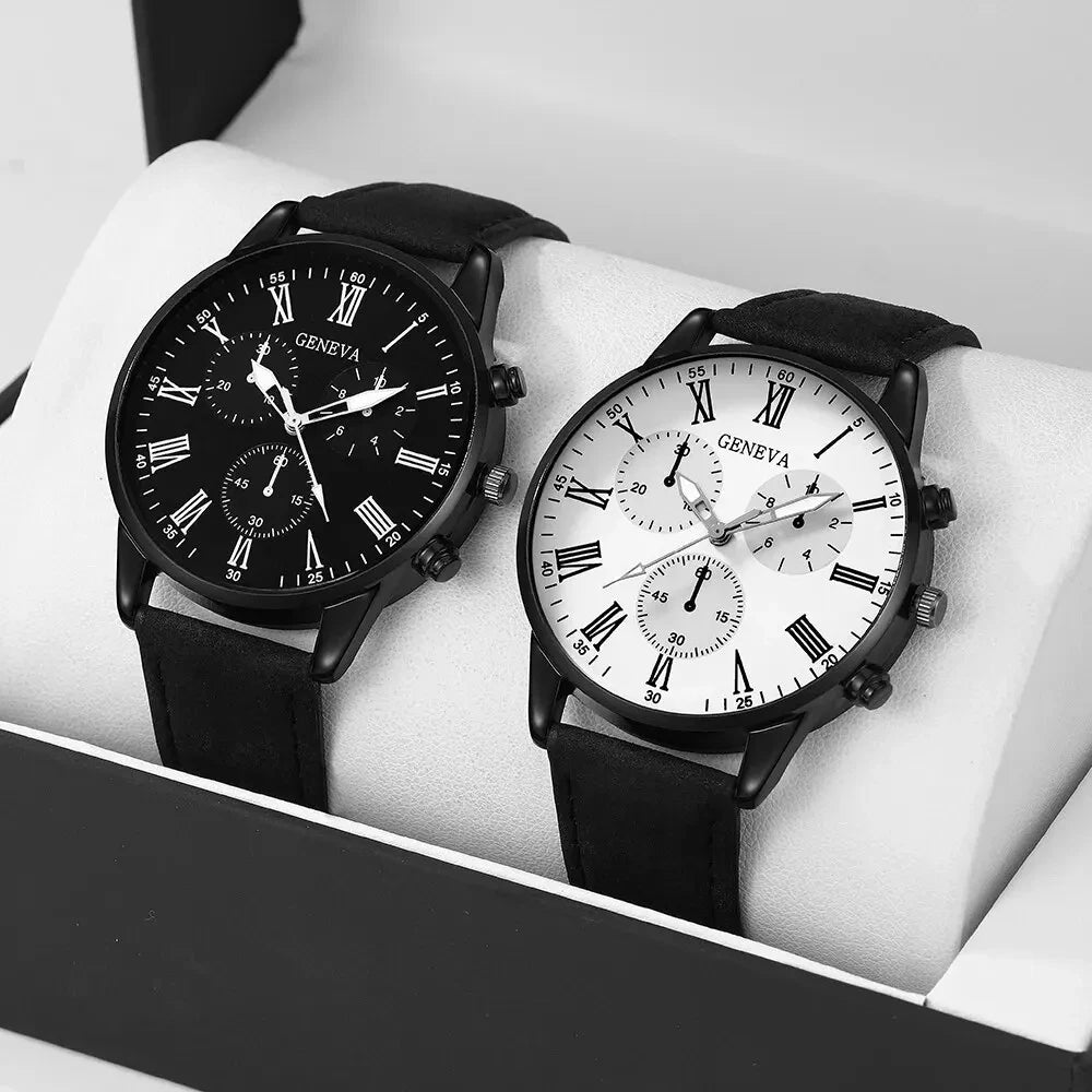 DRAVEN — Eternal Bond – 2PCS Couple Leather Watch Set with Minimalist Design