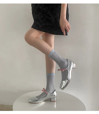 Silver Silk Long Socks – Women’s Korean Street Style