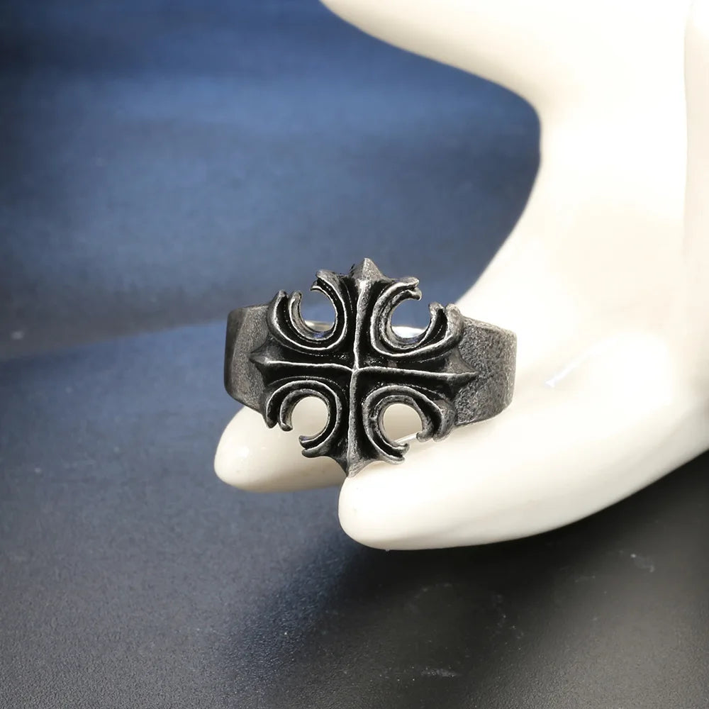 DRAVEN — Retro Titanium Steel Cross Ring