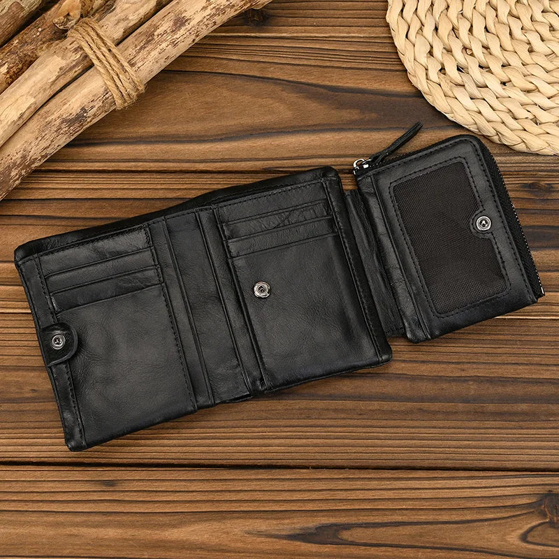 DRAVEN — Genuine Leather Short Wallet Men Soft Card Holder