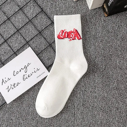 9 Pairs Letter Print Socks – Unisex Mid Tube Set