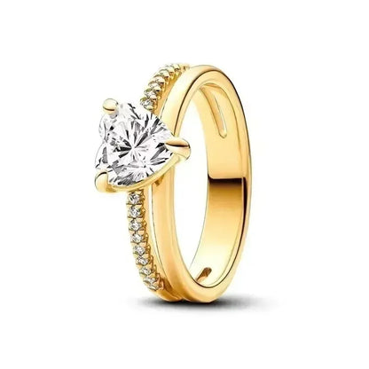 Gold Heart Crown Sterling Silver Ring