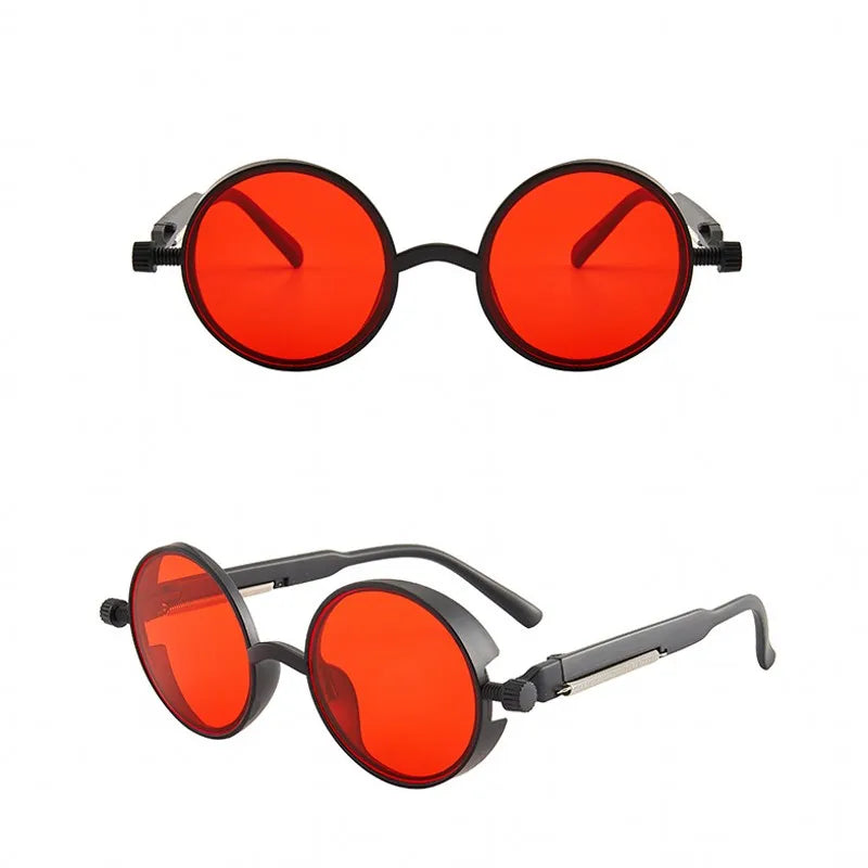 DRAVEN — Gothic Steampunk Sunglasses – Red Lens Metal Frame