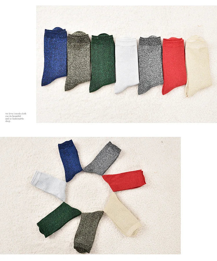 DRAVEN — Women's Glitter Silk Socks – Shiny Gold & Silver Tube