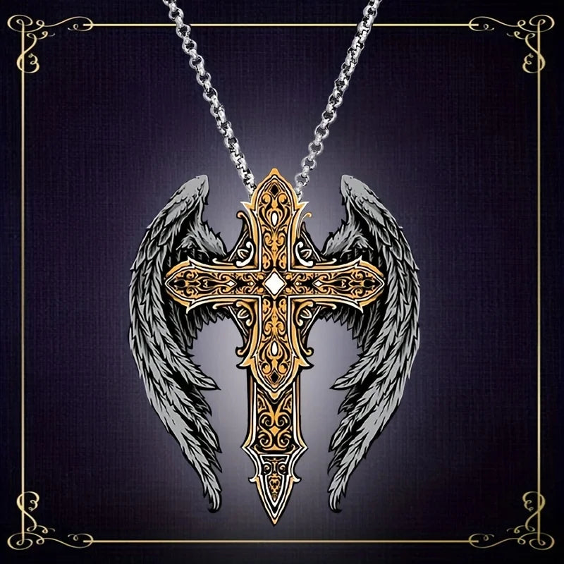 DRAVEN — Fashionable Men's Pendant Cross Wing Necklace - Exquisite Retro Design Personalized Jewelry - Stainless Steel - Perfect Gift