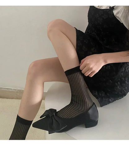 Silver Silk Long Socks – Women’s Korean Street Style