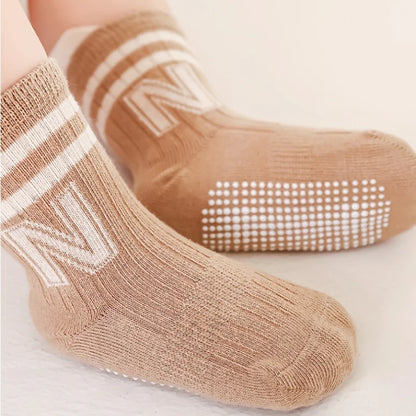 3 Pairs Kids Non-Slip Socks – Soft Cotton Letter Design