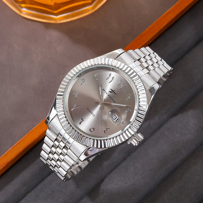 Refined Strength – Men’s Stainless Steel Quartz Watch with Date Display – Elegant Men's Accessory | Accessorio Uomo Elegante