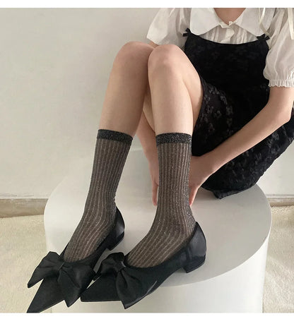 Silver Silk Long Socks – Women’s Korean Street Style