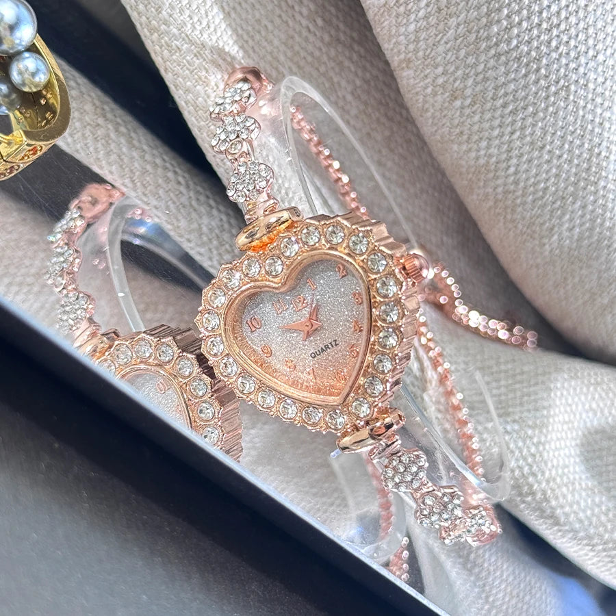 DRAVEN — Blooming Heart – Women’s Diamond Flower Watch with Ribbon Strap