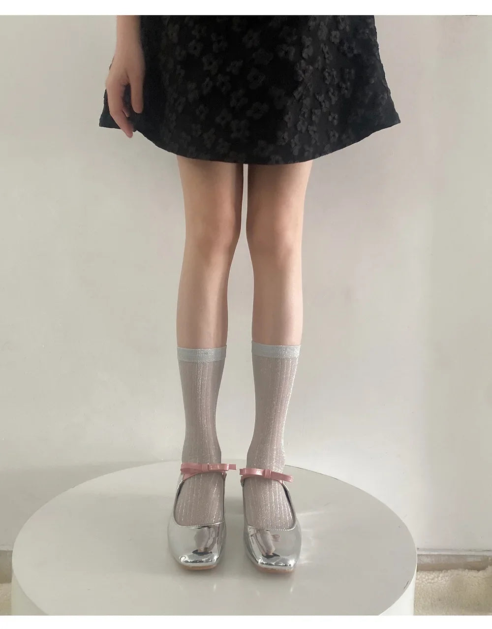 DRAVEN — Silver Silk Crew Socks – Women’s Korean Street Style