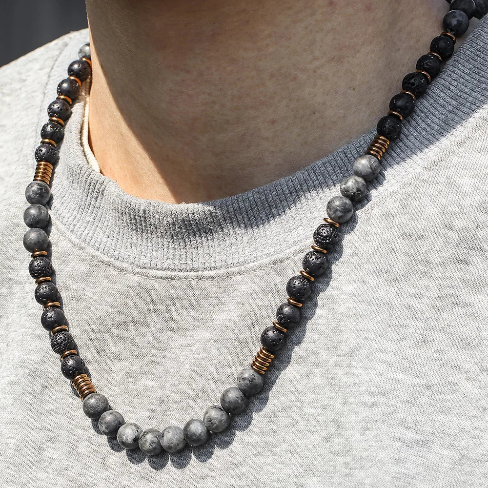 DRAVEN — Black Stone Bead Necklace – Trendy Minimalist Jewelry for Men