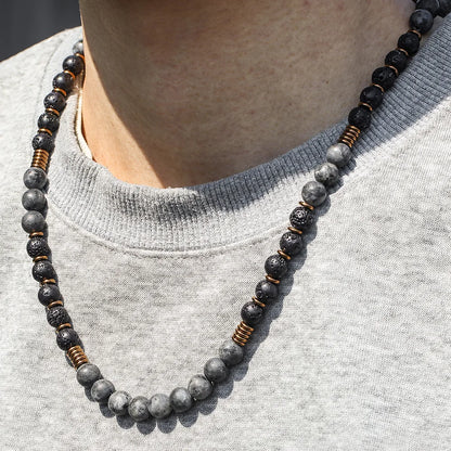 Black Stone Bead Necklace – Trendy Minimalist Jewelry for Men – Elegant Men's Accessory | Accessorio Uomo Elegante