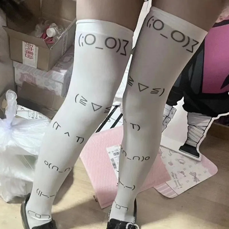 DRAVEN — White Graffiti Over Knee Socks – Y2K Harajuku Style