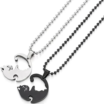 Cartoon Cat Heart Couple Necklace – Cute Black Animal Pendant Jewelry