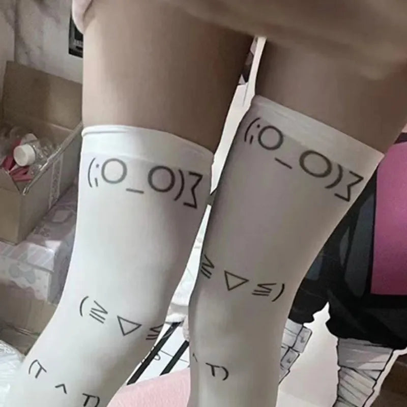 DRAVEN — White Graffiti Over Knee Socks – Y2K Harajuku Style
