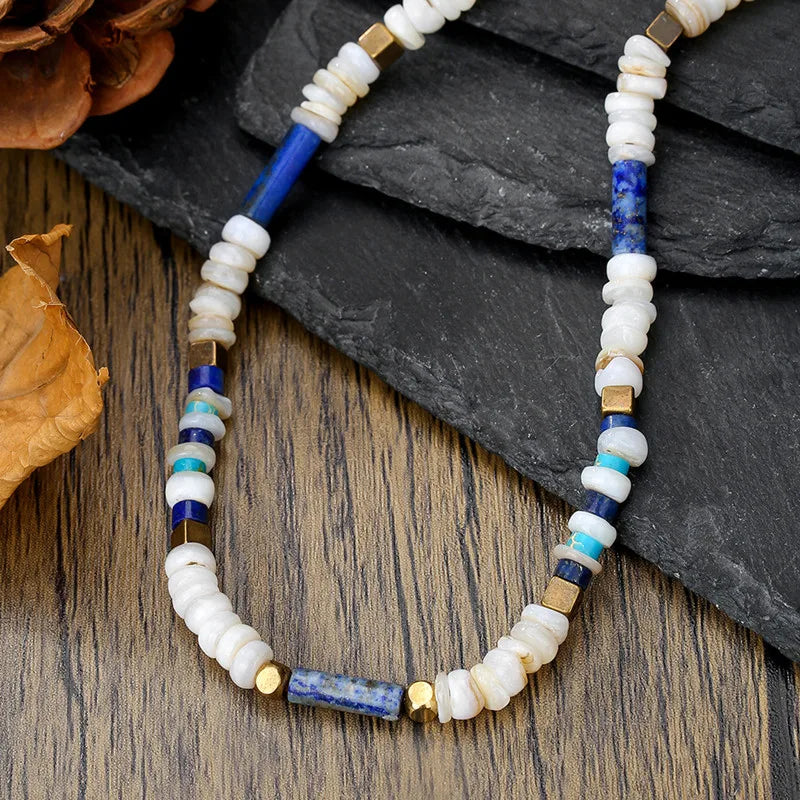 DRAVEN — Natural Stone Beaded Necklace – Vintage Geometric Pendant Jewelry for Men