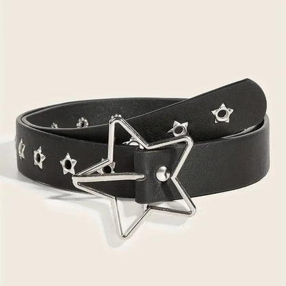 Y2K Punk Star Rivet Belt Unisex Black PU Leather – Elegant Men's Accessory | Accessorio Uomo Elegante