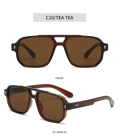 Retro Double Bridge Sunglasses – Luxury Rivet Design – Elegant Men's Accessory | Accessorio Uomo Elegante