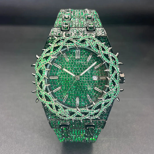 DRAVEN — Emerald Bloom – Men’s Green Diamond Watch with Zircon Flower Case