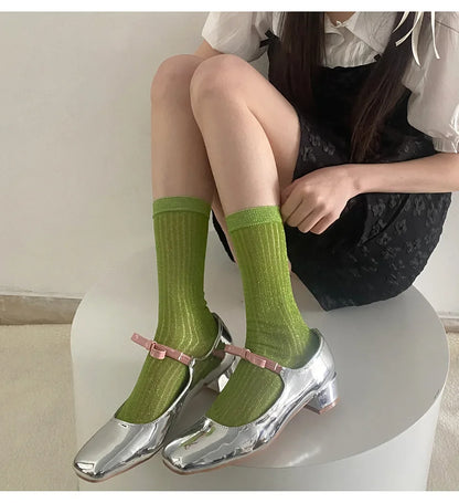 Silver Silk Long Socks – Women’s Korean Street Style